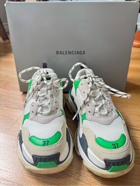 Balenciaga Triple S Sneakers in Green and White, Women’s size 37.